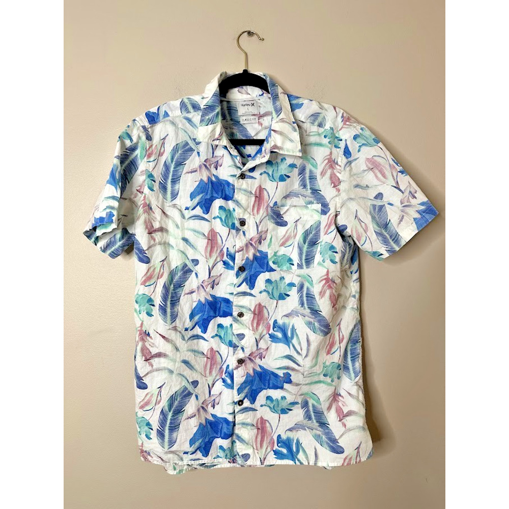 Hurley Mens Large Classic Fit Shirt Fat Cap‎ Short Sleeve Aloha Hawaiian Button